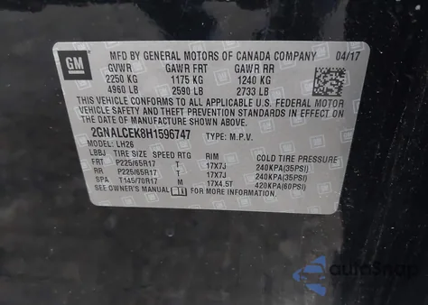 2017 Chevrolet Equinox Lt from USA, damaged, VIN 2GNALCEK8H1596747